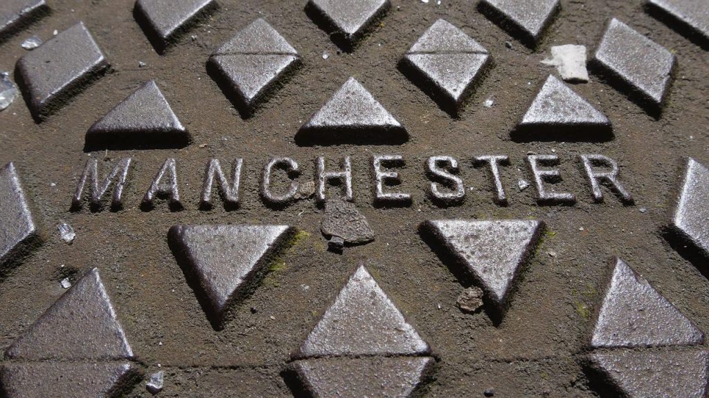 manchester, manhole cover, metal